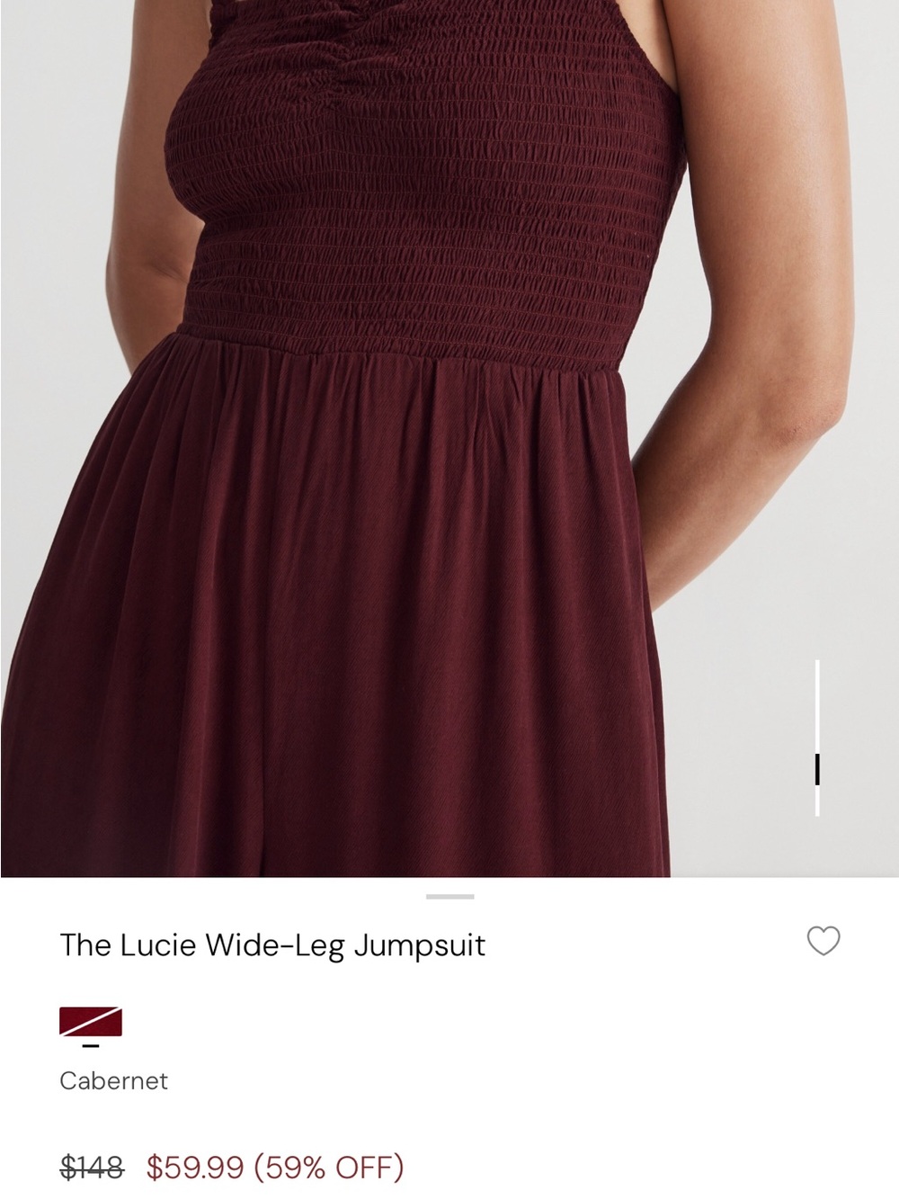 Madewell Smocked Wide-Leg Jumpsuit - Cabernet Red